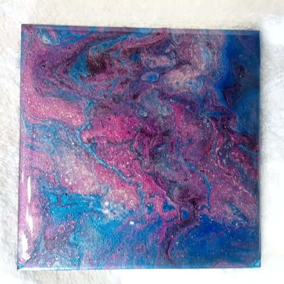 Hand Crafted Painted Tile Coasters Metallic Acrylic Fluid Art Painting Set … - Picture 5 of 6